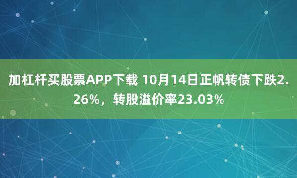 加杠杆买股票APP下载 10月14日正帆转债下跌2.26%,转股溢价率23.03%