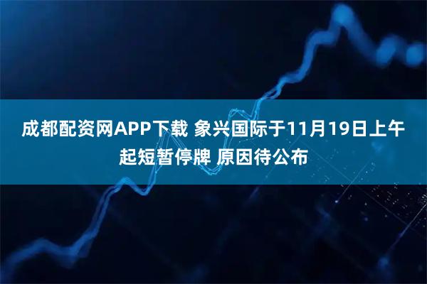 成都配资网APP下载 象兴国际于11月19日上午起短暂停牌 原因待公布